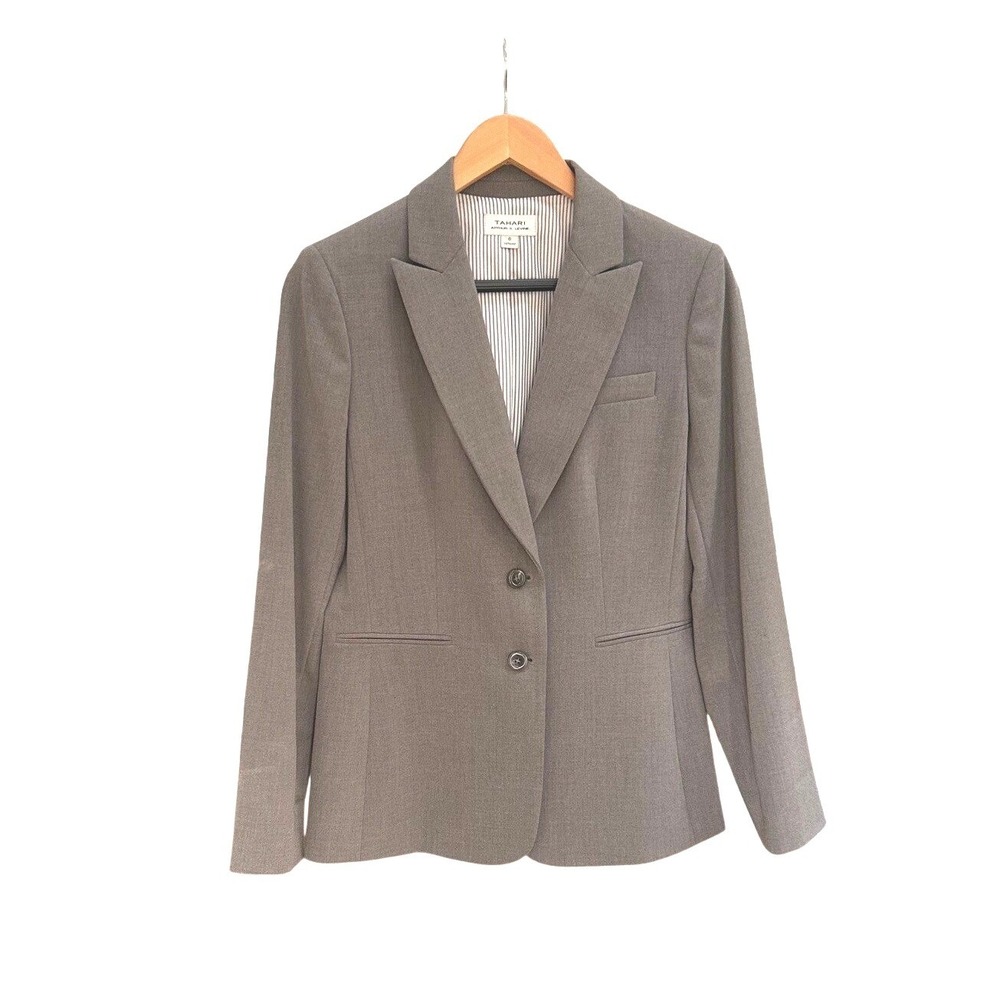 Tahari Arthur S. Levine Womens Gray Two Button Professional Blazer Size 6